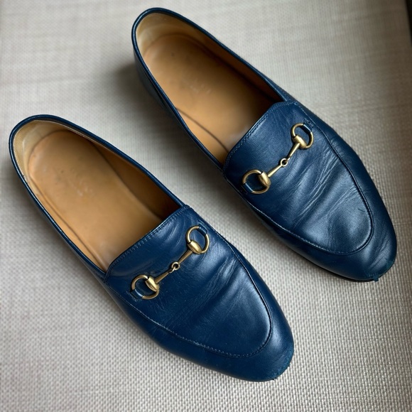 Gucci Woman’s Malaga Kid Leather Jordaan Loafers in Blue Agata Size 38/ US 8 - Picture 2 of 12